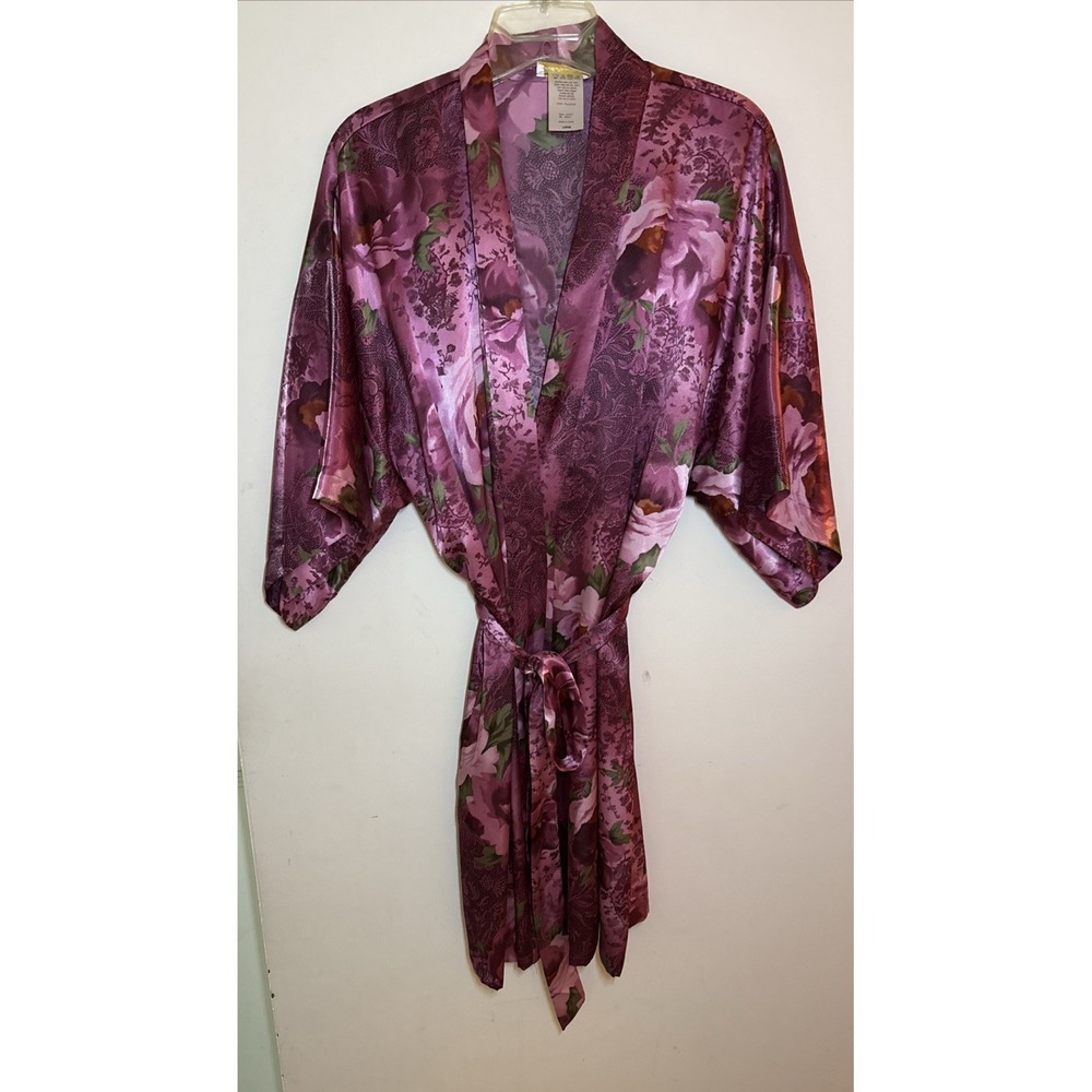 Whispers Kimono Robe Floral Satin L (tagged Large But Should Fit M Also)